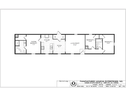Floor plan 3 Bed 2 Bath Single Section Home