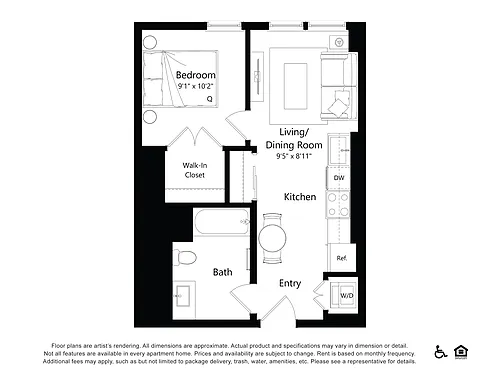 Floor plan B1B10 - 1 Bed 1 Bath