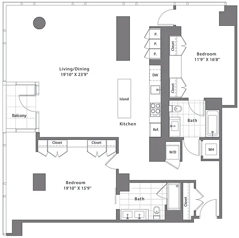 Floor plan 2 Bed - 2 Bath | B09B