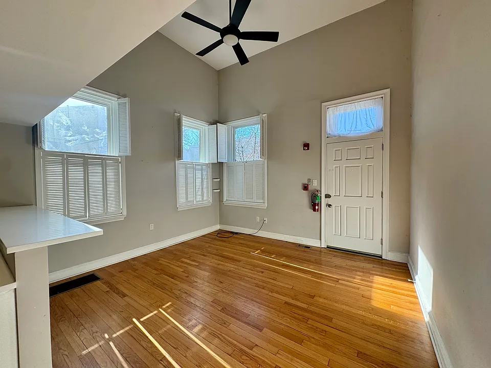 Living room with built in shutters