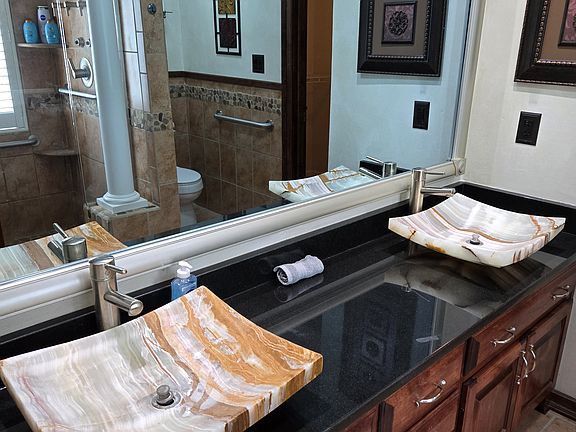 dual vanity sinks made from imported stone