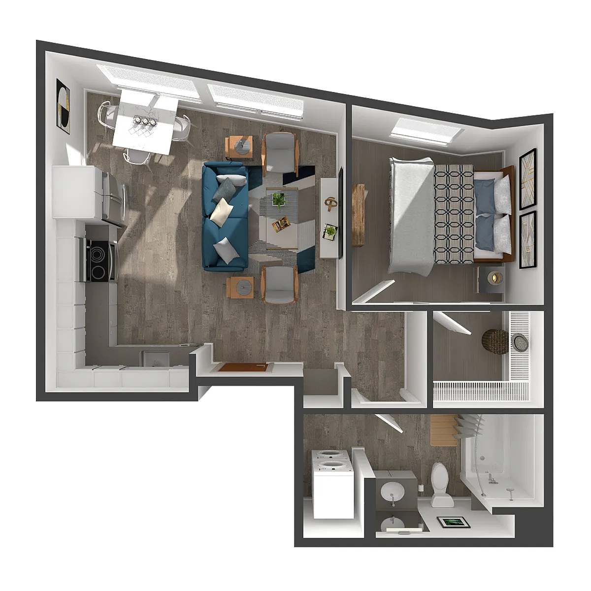 Floor plan Open 1 Bed, 1 Bath - ARCH - B