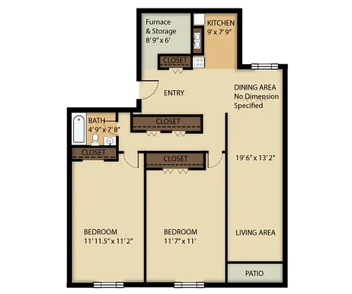 Floor plan 2 Bed 1 Bath