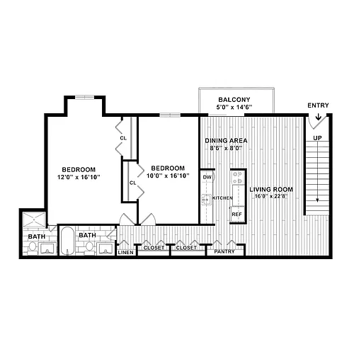 Floor plan 2 Bedroom 2 Bath - 2nd Floor