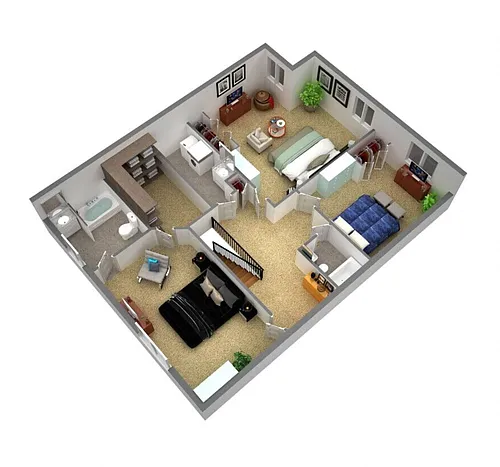 Floor plan Linden Court Three Bedroom Townhome with Attached 