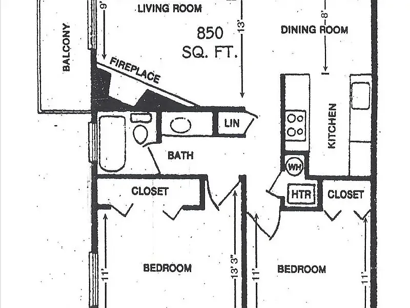 Floor plan 2 Bedroom 1 Bath