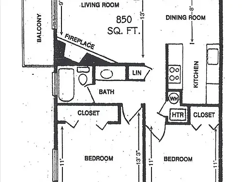 Floor plan 2 Bedroom 1 Bath