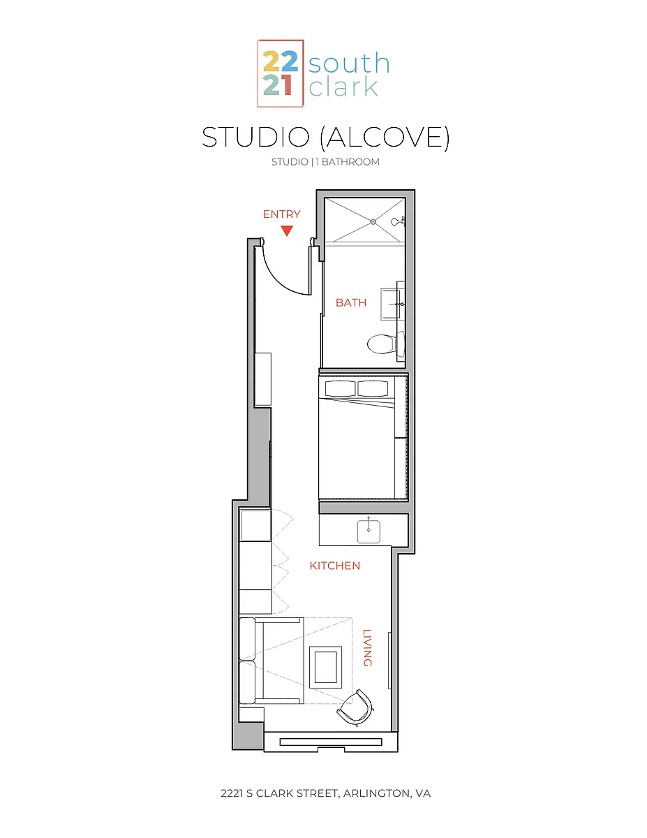 Floor plan 1 Bed 1 Bath - 334 sqft