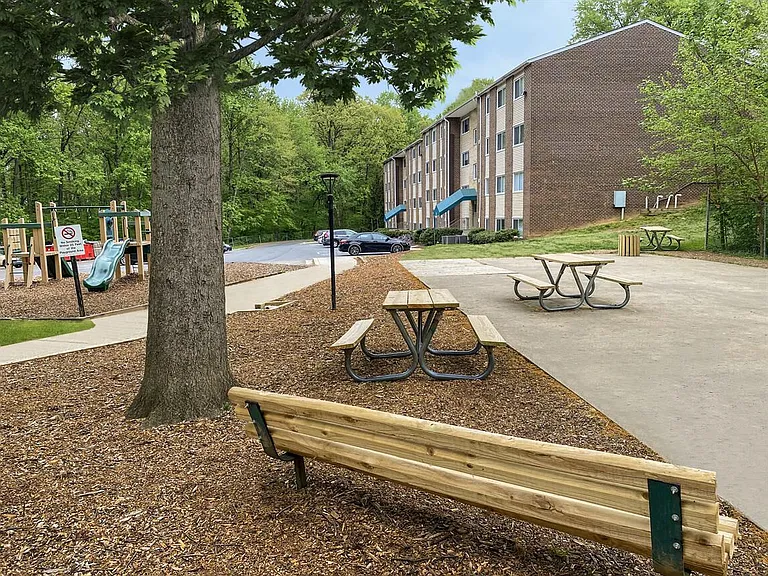 Community Park Benches Villages of Gaithersburg Apartments MD Maryland Building External Landscape