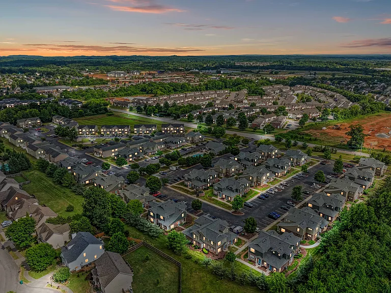 Sunset aerial view of the community