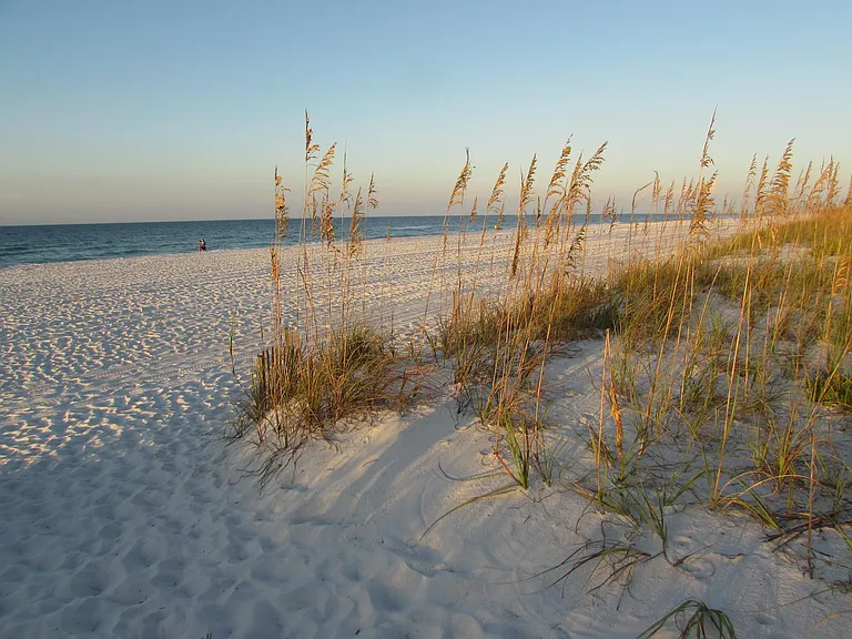 Our uncrowded beach looking west from the crossover.