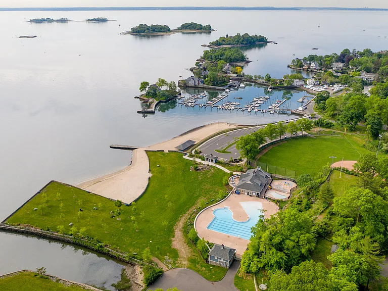 Aerial Views: Byram Beach Park w/Town Pool; Resident Beach Pass required 5/1-10/31.