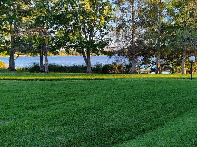 Community lawn next to the lake.