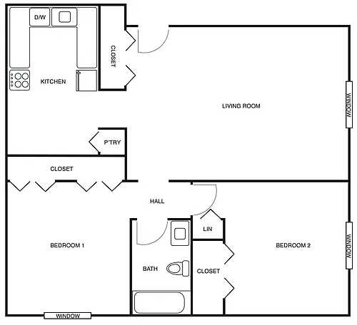 Floor plan Two Bedroom with Balcony