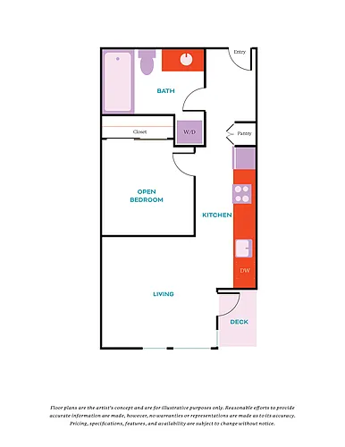 Floor plan Open 1 Bed, 1 Bath - Apt D