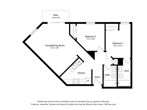 Floor plan 2 Bed, 2 Bath - 1435 Stanley