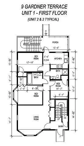 Floor plan 3 Bed 2 Bath (First Floor)