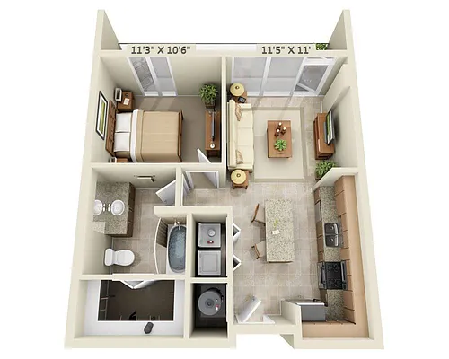 Floor plan One Bedroom A1A