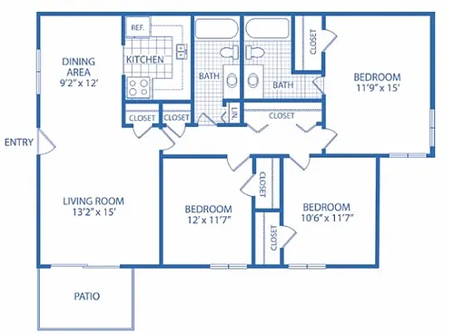 Floor plan Classic 3BR, 2BA