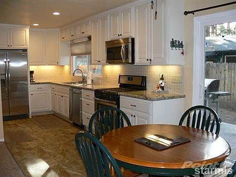 View of the kitchen and the cute little dining area.