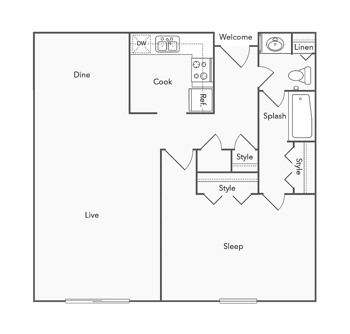 Floor plan 1 BR x 1 BA