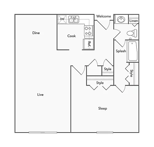 Floor plan 1 BR x 1 BA