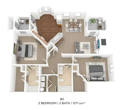 Floor plan Two Bedroom 2 Bath-1271 sqft