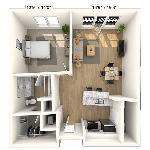 Floor plan Traditional 1x1 788-875 SF