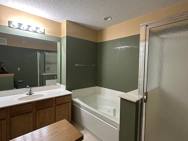 Master bath with jacuzzi and shower stall.