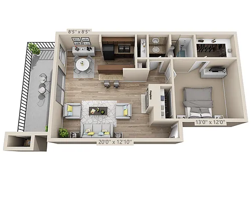 Floor plan One Bedroom A1BCT