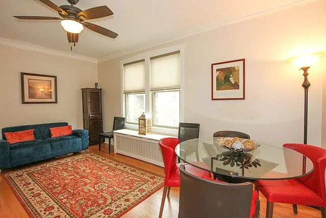 Dining room provides enough space for another conversation area