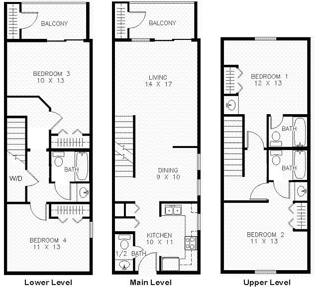 Floor plan 4-bed Townhome