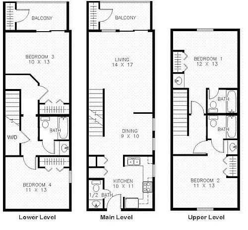 Floor plan 4-bed Townhome