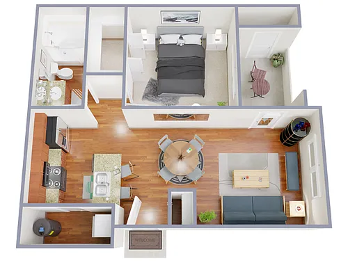 Floor plan 1 Bed, 1 Bath B