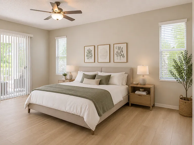 primary bedroom with slider to the pool/large lanai. Dual walk in closets and en suite bath