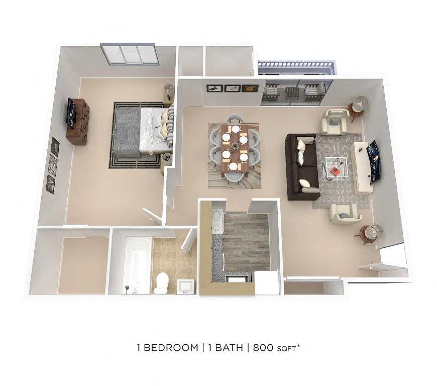 Floor plan One Bedroom- 800 sqft