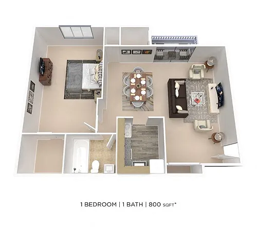 Floor plan One Bedroom- 800 sqft