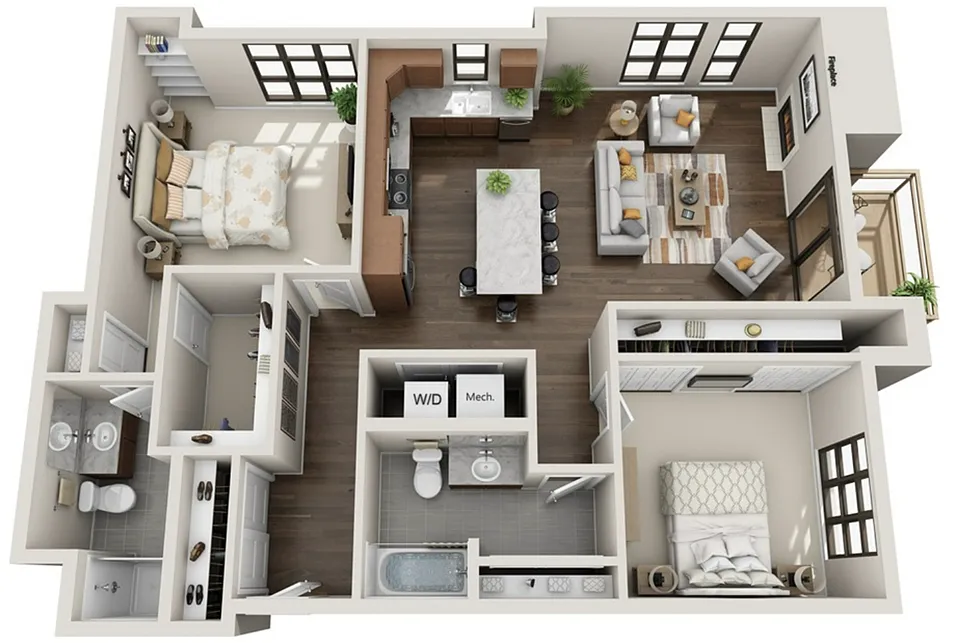 Floor plan 205 305 2BR Floorplan 2D