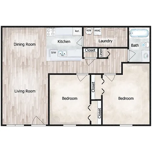Floor plan 2 Bed 1 Bath
