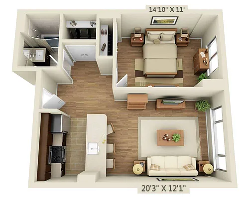 Floor plan One Bedroom A1R-R