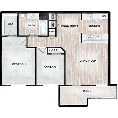 Floor plan 2 BR, 1 BA
