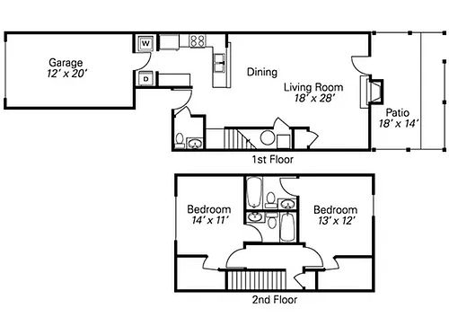 Floor plan 2 Bedroom Townhome