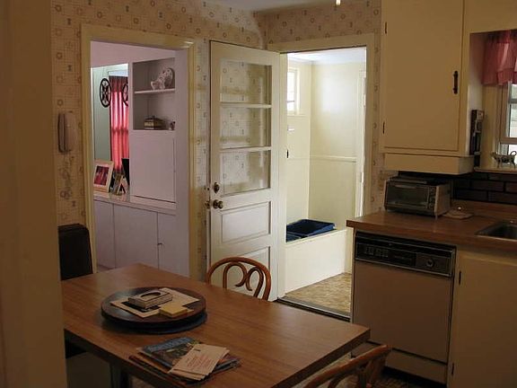 kitchen with view of mudroom.  Now painted Semolina from BM pallette