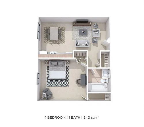 Floor plan One Bedroom - 540 sqft