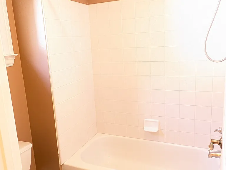 Second floor hall bathroom has large vanity top and two separate rooms. One with the vanity, and one with the toilet and shower/tub.