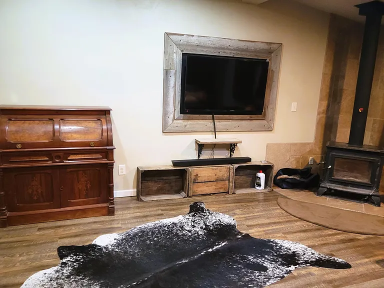 Living Room with wood Stove.