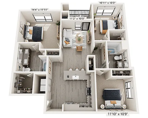 Floor plan Three Bedroom C2B