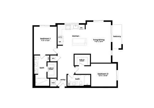 Floor plan 2 Bed/2 Bath-B2