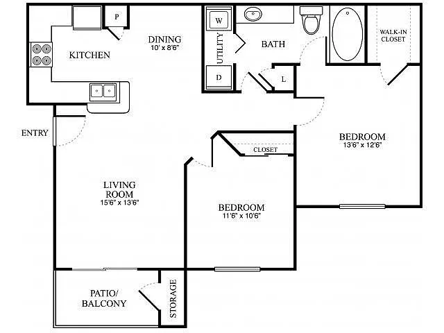 Floor plan 2 Bedroom, 1 Bathroom