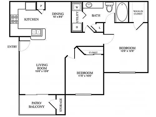 Floor plan 2 Bedroom, 1 Bathroom